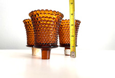 Three Vintage Hobnail Amber Glass Peg Votive Candle Holders Signed W S picture