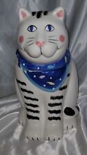 Coco Dowley Ceramic  White Tabby Cat Cookie Jar/Canister Pet Treats  Cat Lady picture
