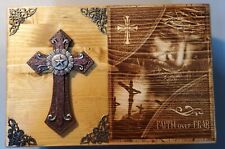 Engraved Jesus Handmade Wooden Bible Box with Brown Cross 