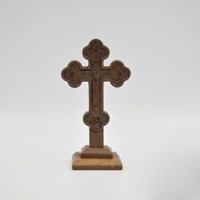 Christian Traditional Engraved Iconostasis wooden Cross with base, Christogram picture
