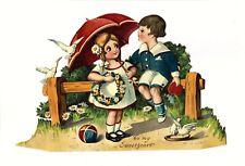 Large Vintage 1910 Edwardian VALENTINE'S DAY Greeting Card with Children & Stand picture