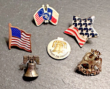SIX US PATRIOTIC PINS: FLAGS, LIBERTY BELL, EAGLE D90 picture