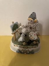 Vintage Schmid Music Box Figurine Clown Painting Kitten. Spinning To Music 7x8” picture