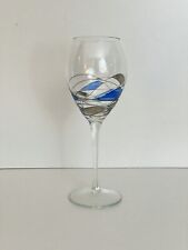 Mosaic Stained Wine Glass 12 Oz Blue Silver Black 9.5” X 3.5” EUC picture