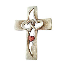 Wooden Entwined Heart Cross Intertwined Hearts Wall Hangings Cross Hand Carved picture