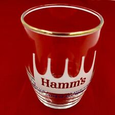 Vtg Hamm's Beer Barrel Tasting Glass Red Trees Blue Motto Gold Rim Barware picture