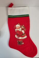 Vintage 1983 Giordano Art Santa w/ Cat Red Stocking Chistmas Decor picture