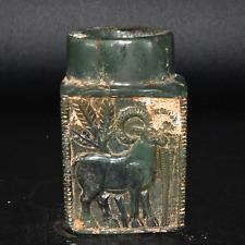Genuine Large Ancient Near Eastern Jade Stone Bottle Depicting Ibex's & Figurine picture