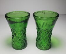 Green Pressed Glass Cordial Shot Glass Diamond Pattern Vintage Set Of 2 picture