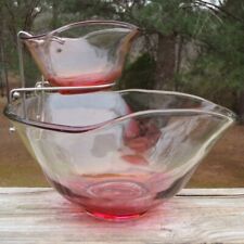 Vintage Indiana Glass Ruby Stained 3 PC CHIP & DIP SERVING BOWL SET w/Metal Clip picture