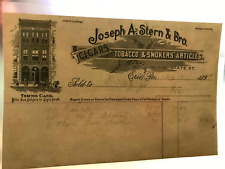 1889 JOSEPH A STERN & BRO CIGARS TOBBACO & SMOKERS ARTICLES ERIE PA BILLHEAD picture