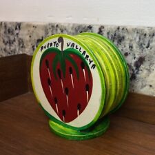 Puerta Vallarta Drink Coasters Set Of 6 Strawberries Handmade Hand Painted Wood picture