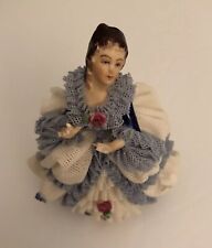 Vintage Dresden Porcelain Victorian Lady Figurine Blue White Lace Dress Germany picture