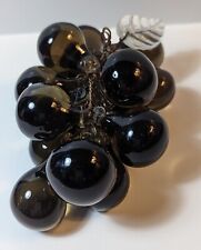 1960s Vintage Dark Smoke Gray Lucite Art Glass Grapes Copper Wire Clear Leaf 6