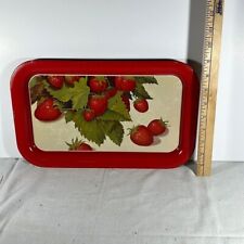 Vintage Metal Serving Tray Red Strawberries Green Leaves picture