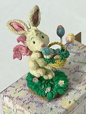 Enesco Bunny with Basket of Eggs Figurine 1995 Spring Has Sprung Vintage picture