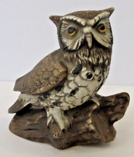 Hand Painted Porcelain Great Horned Owl on Tree Stump Figurine - Japan, 4 3/4