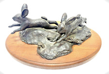 Vintage Bronze Bunnies CASE 83 Running Hares Rabbits Sculpture 12.5x9