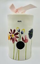 Rae Dunn Tall Birdhouse Watercolor Flowers Floral Multicolor Cylinder EUC picture