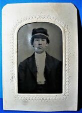 Antique Victorian Tintype Young Man in Civil War Hat in Embossed Cardboard Frame picture