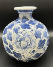 Handcrafted Blue & White Porcelain Floral Vase Thailand 5” Tall picture