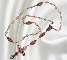 Unbreakable Handmade Anglican Rosary, Rose Gold Pearls & Copper Tone Crucifix picture