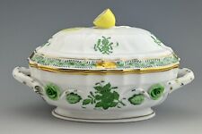 🦋MINT HEREND Mini 6” Condiment Tureen Chinese Bouquet Green picture