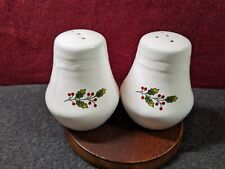 White Porcelain Holly Berry Salt & Pepper Shakers - Christmas Collection  picture