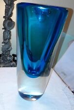BLUE HAVY ART GLASS VASE MOUTH BLOWN APX. 10.75