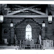 c1950s McGregor, Minn RPPC Grace Lutheran Log Church Real Photo PC Vtg A112 picture