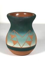 Native American Sioux Etched Hand Painted Terra Cotta Pottery Vase 3 1/2