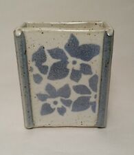 Japanese Hand Painted Bud Vase Ceramic Blue Flowers picture