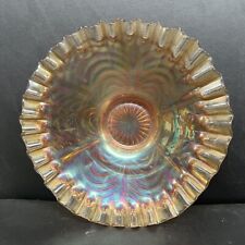Vintage Fenton?  Marigold Peach Peacock Carnival Glass Bowl Pinched Edge picture