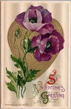 Vintage Winsch ST. VALENTINE'S GREETING Embossed Postcard Purple Flowers / 1912 picture