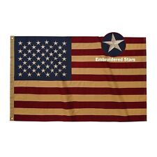 American Flag Cotton Vintage US Flags 3x5 Ft Embroidered Stars - Tea Stained ... picture