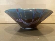 Vintage Handmade Drip Pottery  Japanese Ikebana Bowl Vase picture