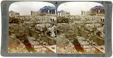 Stereo, Greece, Athens, looking E.from Propylaea across ruin-strewn Acropolis to picture
