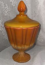 VTG L.E. Smith Candy Dish With Lid Orange MCM Art Glass Bittersweet 8.5