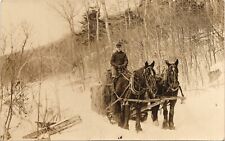 HORSE TOTES STRAW antique real photo postcard rppc HUNTINGTON VERMONT VT winter picture