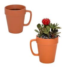 14-ounce Flower Pot Ceramic Mug Set of 2 Terra Cotta Color picture