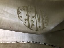 Beautiful Antique French Fil de Lin Fine Linen Dowry Sheet Embroidery Mono c1910 picture