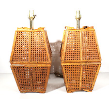 Pair Of Vintage Mid Century Wicker Rattan Table Lamps 22” Tall picture