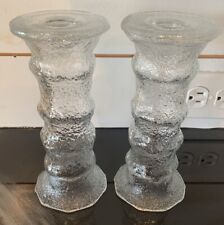 Vintage EO Brody Ice Crinkle Texture Clear Candlestick Flip to Vase Set of 2 EUC picture