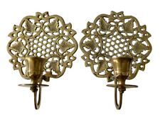 Vintage Pair (Set of 2) Ornate Brass Wall Sconces Taper Candle Holders 7” X 5” picture
