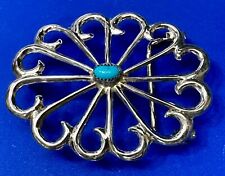 Navajo Native  'MY' Sterling & Turquoise Open Work Floral Design Belt Buckle picture