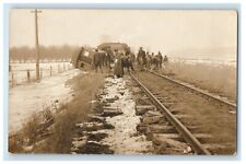 c1910's Railroad Train Derailment Disaster Workers RPPC Unposted Photo Postcard picture