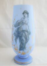Antique Bohemian Hand Blown Blue Glass Large VASE with Mythological Woman  picture