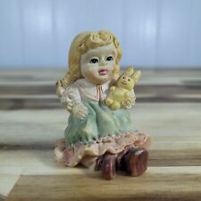 VTG Polystone Resin Life-like Figurine of Little Girl Holding Rabbit Knick Knack picture