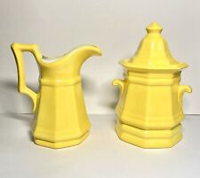 Vintage Yellow Ceramic Sugar Bowl w/Lid Canister & Creamer /Pitcher -Like Pfaltz picture