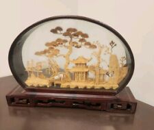 Vintage Chinese Cork Diorama with Pagoda, Intricate Carved Natural Scene. PO picture